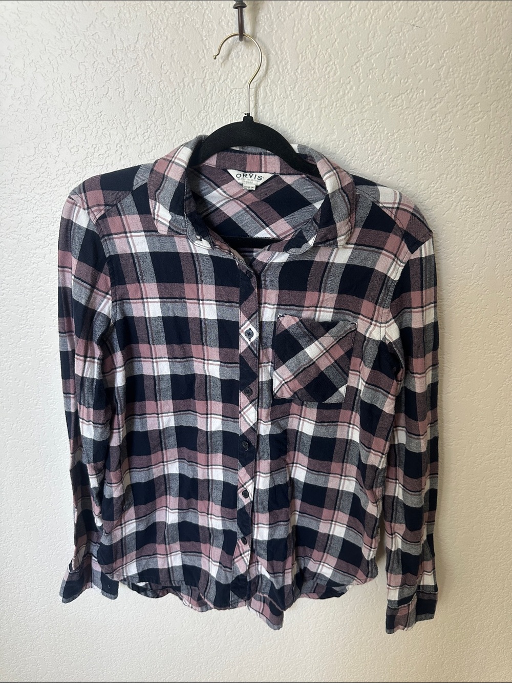 Orvis Pink, Black & White Plaid Button-Front Shirt